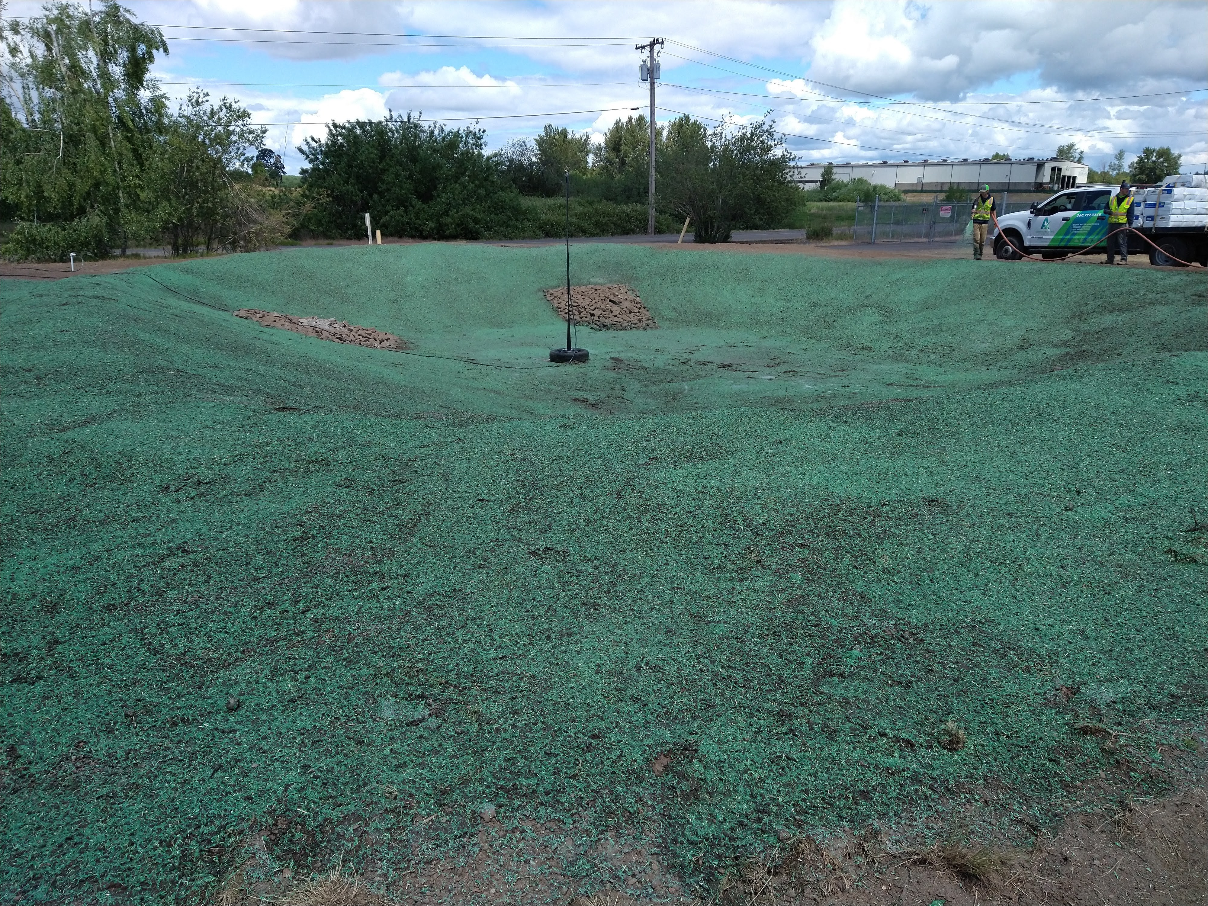 Completed hydroseeded basin with green stabilization